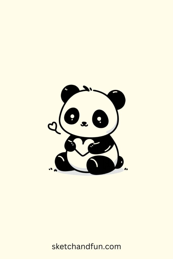 Easy Panda Drawing Cute, Panda with Heart Drawing