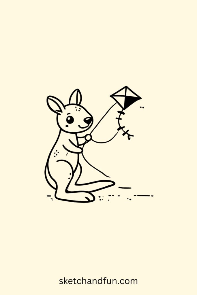 Kangaroo Drawing easy cute, Kangaroo with a Kite Drawing Easy 