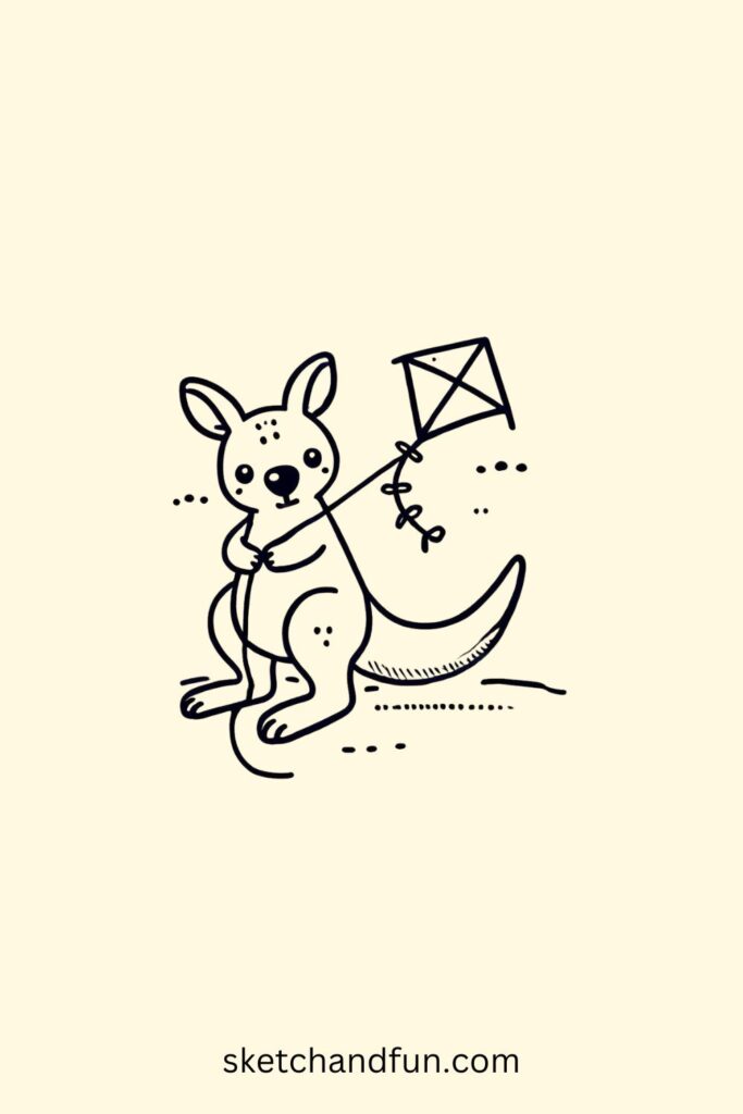 Kangaroo Drawing For kids, Kangaroo with a Kite Drawing Easy