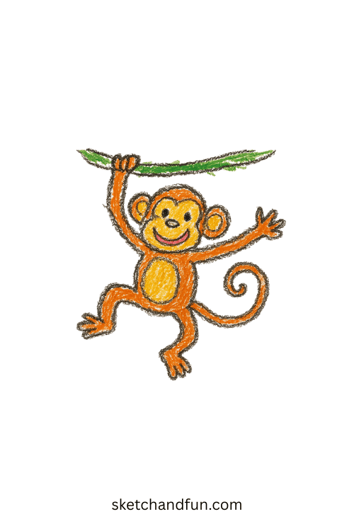 Easy monkey drawing for beginners, cute animal art of playful jungle monkey hanging from a branch, fun sketch idea for kids and adults.