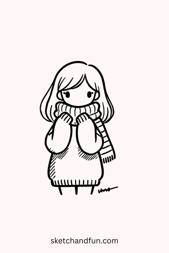 Anime Girls Drawing, Girl with an Oversized Sweater Drawing