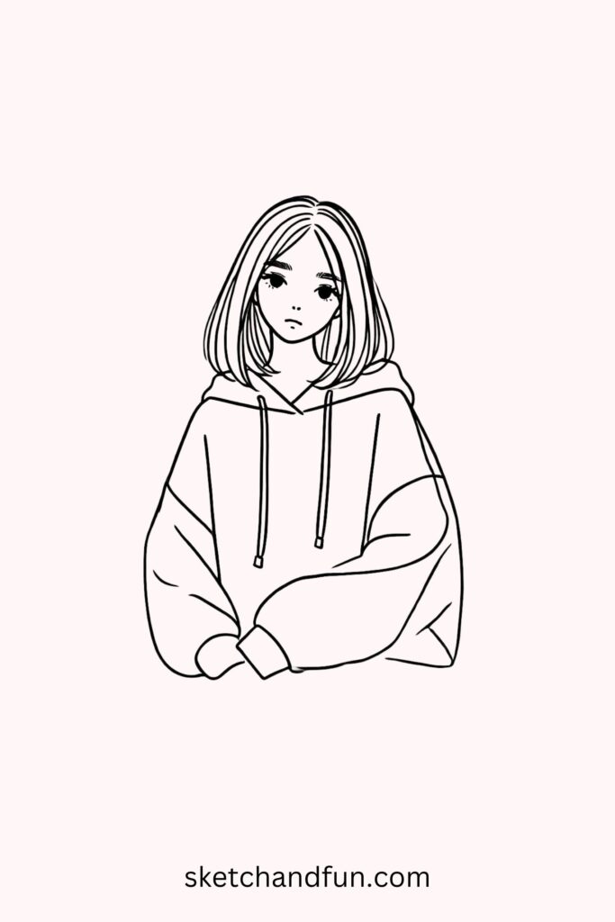 Anime Girls Drawing, Girl with an Oversized Sweater Drawing