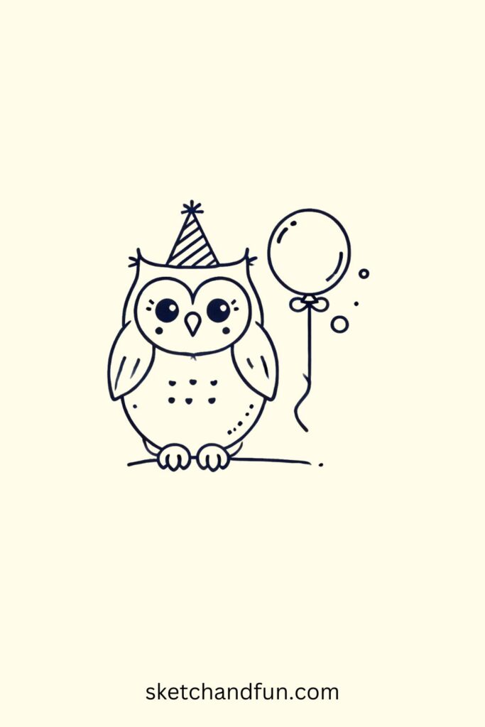 Simple Owl Drawing, Party Owl Drawing