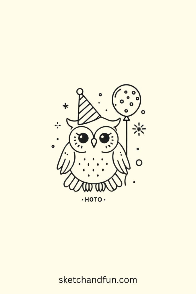 Simple Owl Drawing, Party Owl Drawing