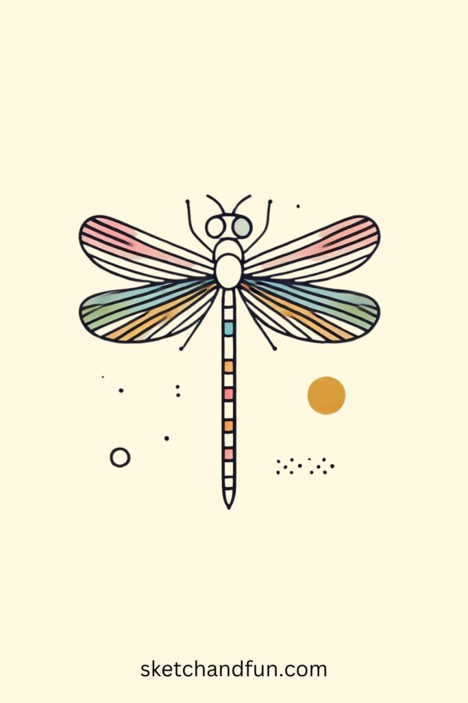 Striped Body Dragonfly Drawing