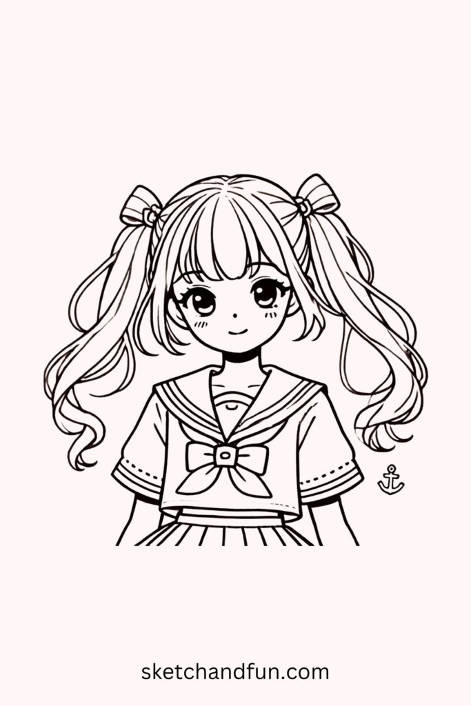 Cute Anime Girl Drawing Easy, Anime Schoolgirl with Pigtails Drawing 