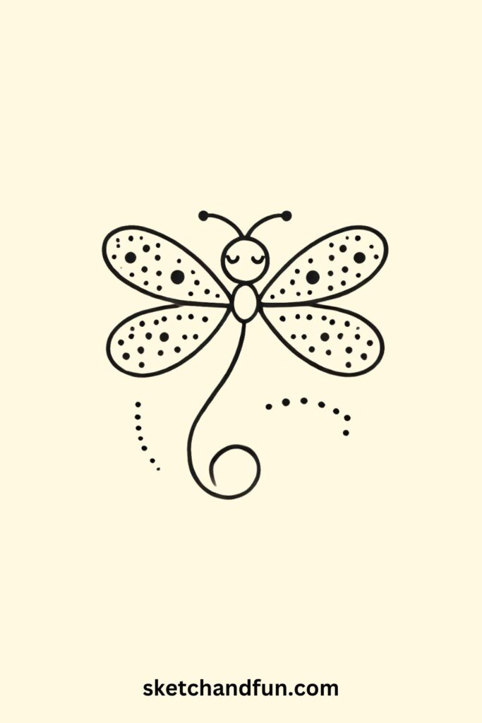 Dragonfly WIth Polka Dot Wings Drawing For Kids