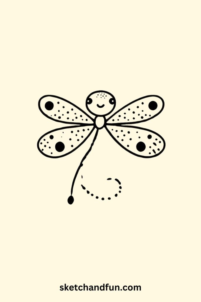 Dragonfly WIth Polka Dot Wings Drawing For Kids