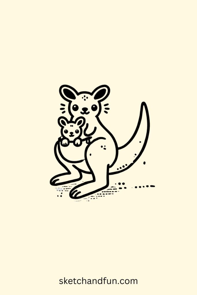 Kangaroo Drawing With Baby, Kangaroo with a Pouch Easy Drawing