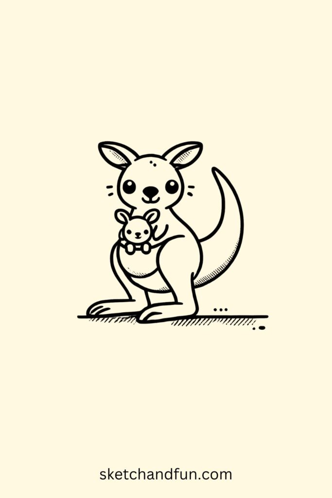 Cute Kangaroo Drawing With Baby