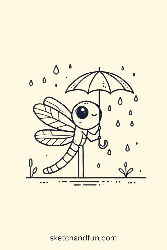 Cute Easy Dragonfly Drawing, Rainy-Day Dragonfly Drawing