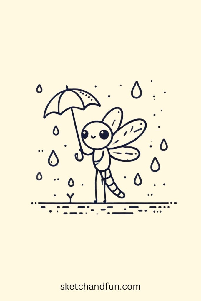 Cute Easy Dragonfly Drawing, Rainy-Day Dragonfly Drawing