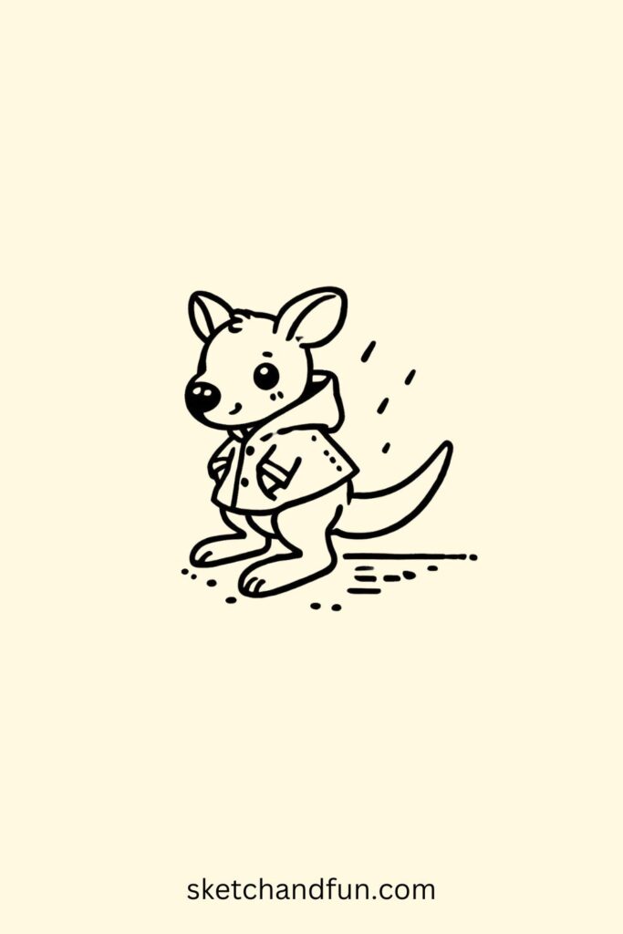 Kangaroo Drawing Idea, Kangaroo in a Raincoat Drawing Easy 