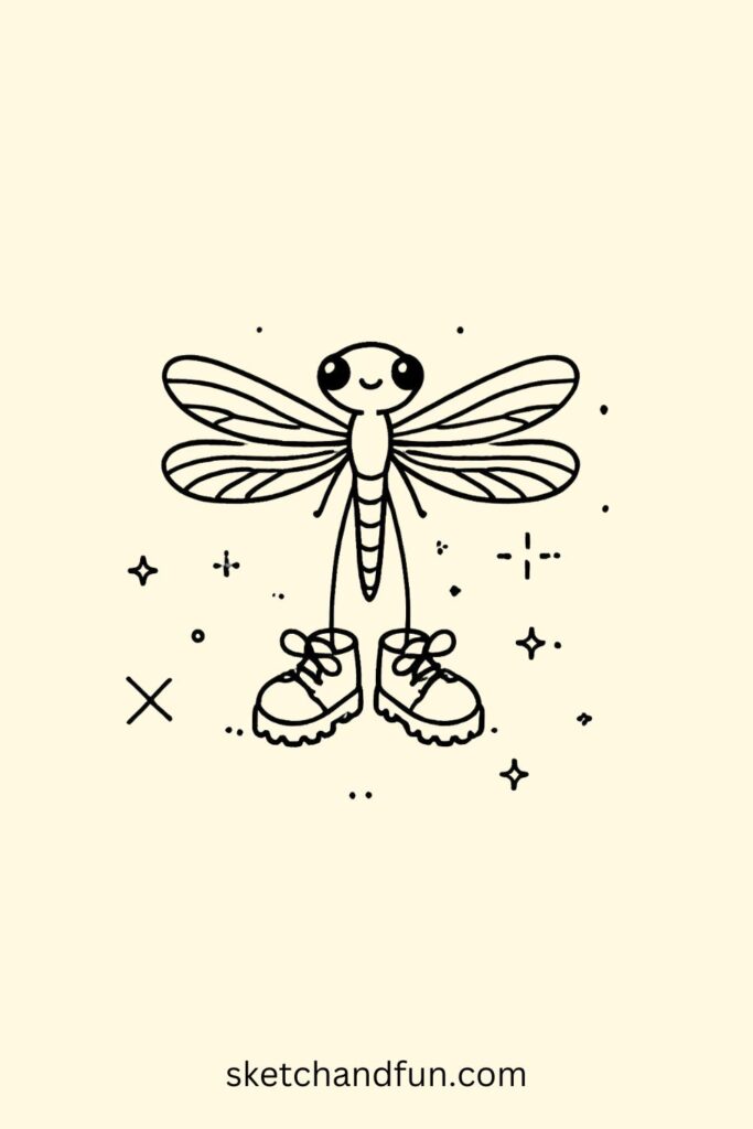 Dragonfly Drawing For Kids, Dragonfly Wearing Tiny Shoes