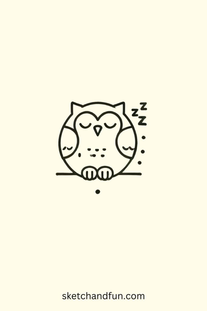 Owl Drawing Easy, Cute Sleeping Owl Drawing