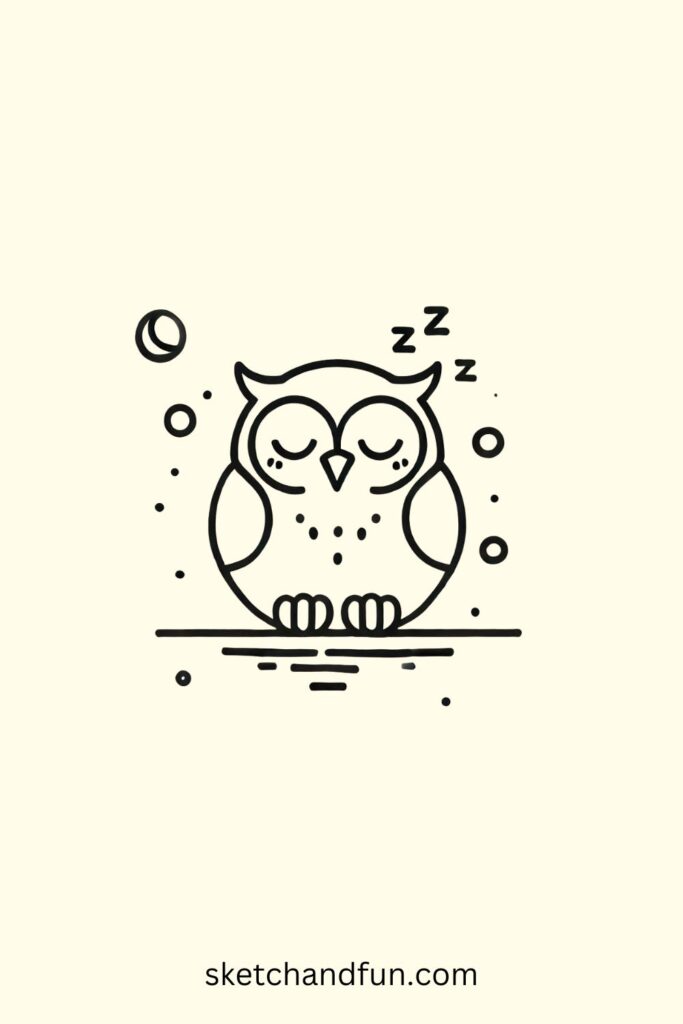 Owl Drawing Easy, Cute Sleeping Owl Drawing