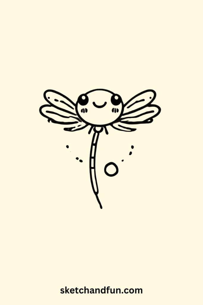 Easy Dragonfly Drawing, Smiling Dragonfly Drawing
