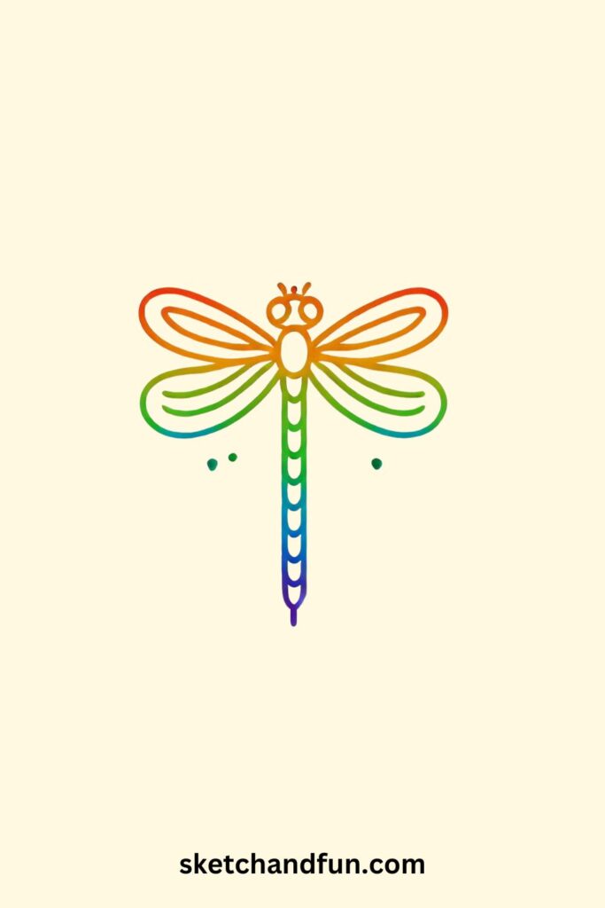 Cute Dragonfly Drawing, Rainbow Dragonfly Drawing