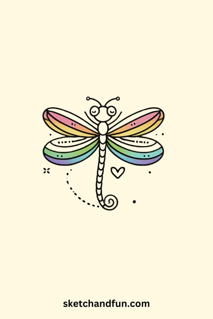 Cute Dragonfly Drawing, Rainbow Dragonfly Drawing