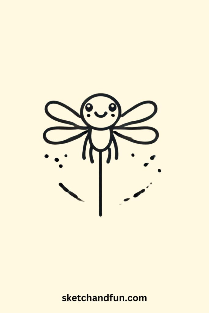 Easy Dragonfly Drawing, Smiling Dragonfly Drawing