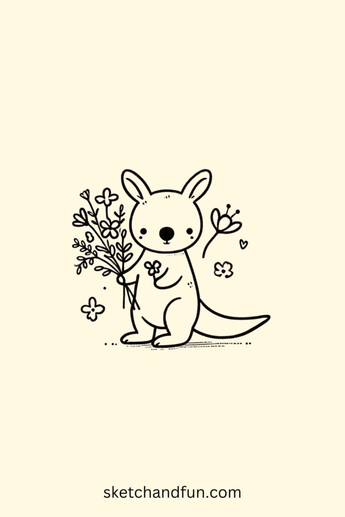 Kangaroo with Flowers Drawing Easy