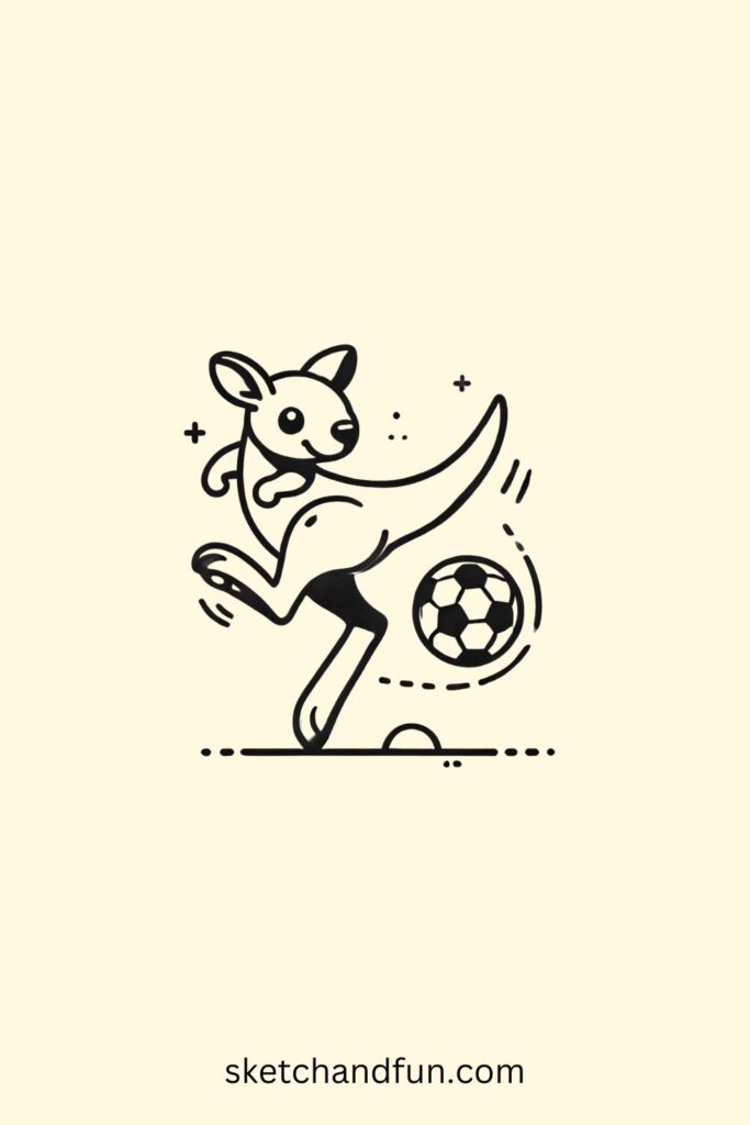 Kangaroo Drawing Realistic, Kangaroo Playing Soccer Easy Drawing