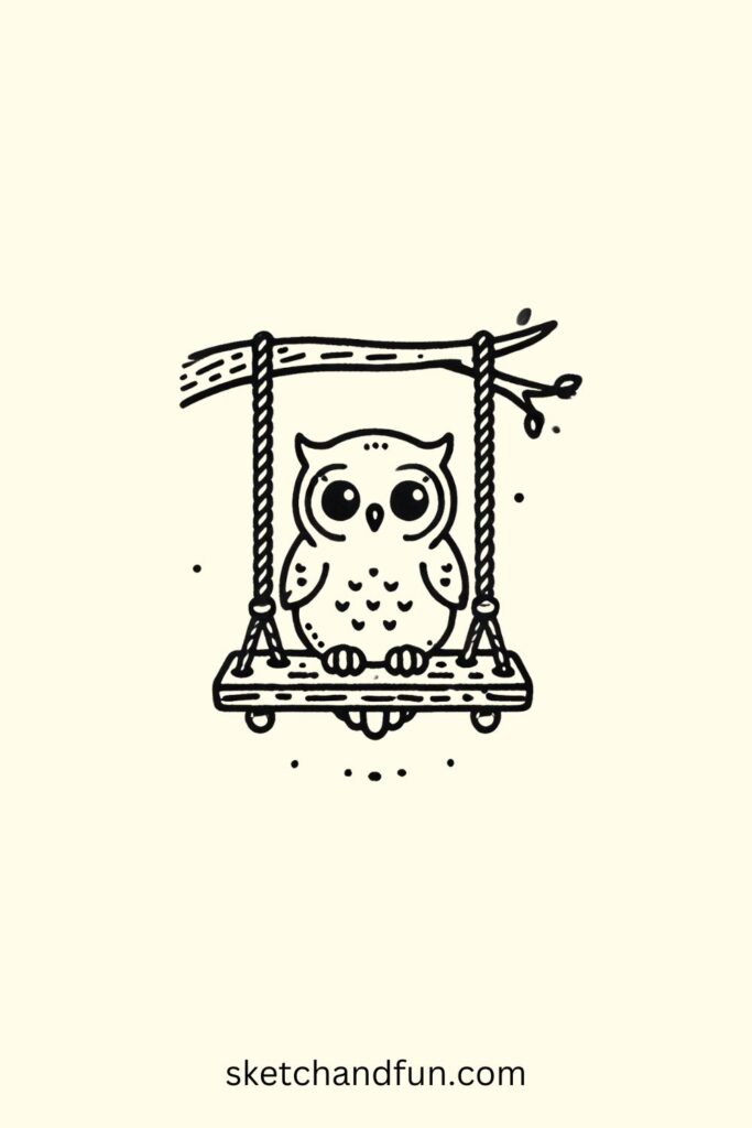 Owl Easy To Draw, Owl on a Swing Drawing