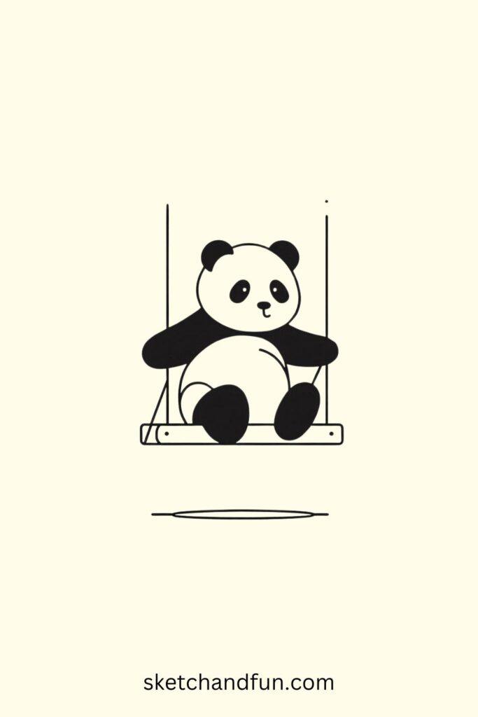 Panda Drawing For Kids, Panda in a Swing Drawing