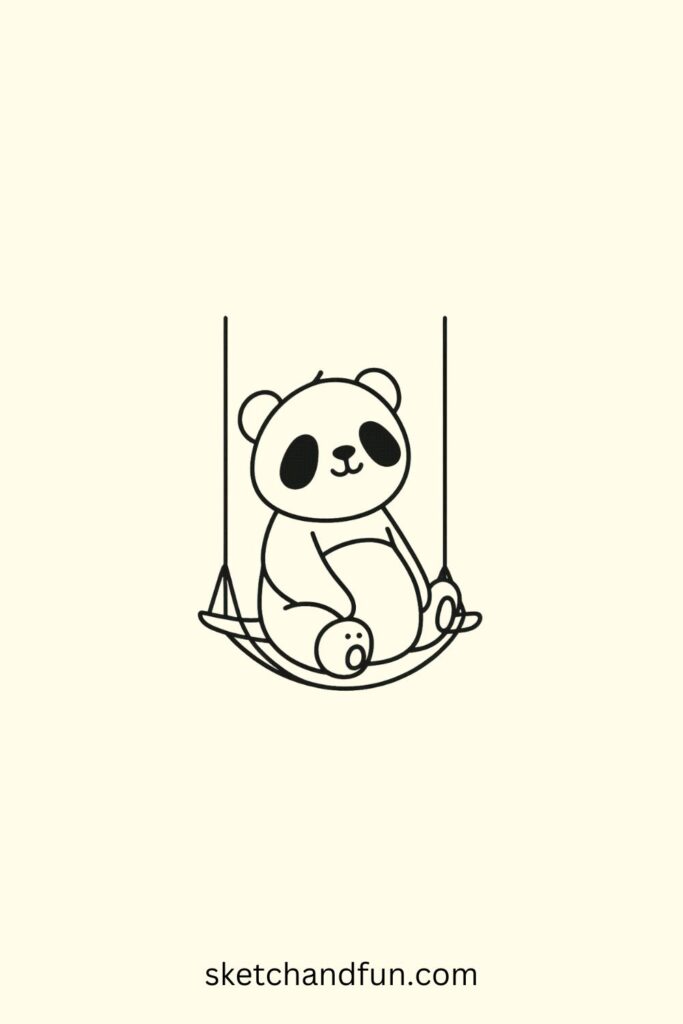 Panda Drawing For Kids, Panda in a Swing Drawing