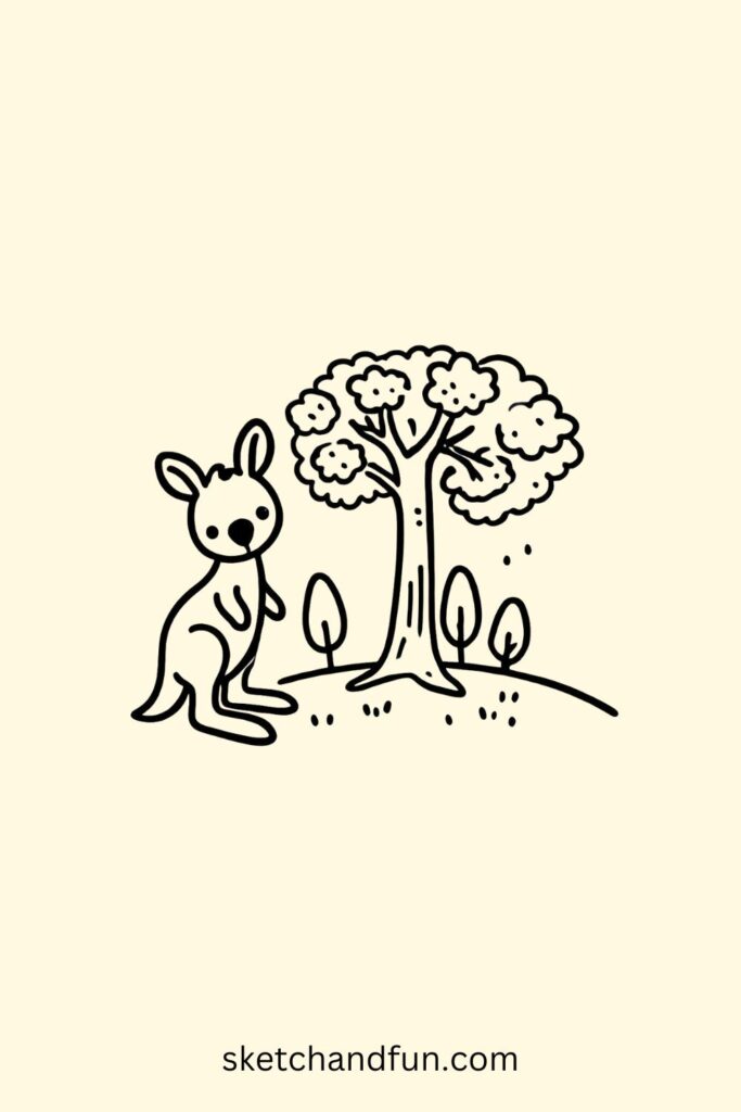 Kangaroo and a Tree Drawing Easy Cute For Kids and Toddlers