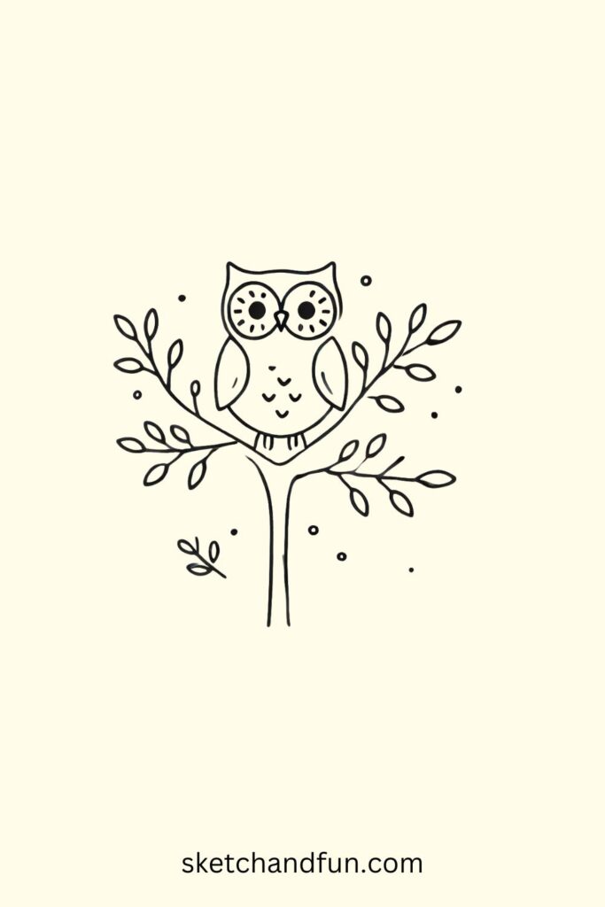 Easy Owl Drawing, Owl in a Tree Drawing