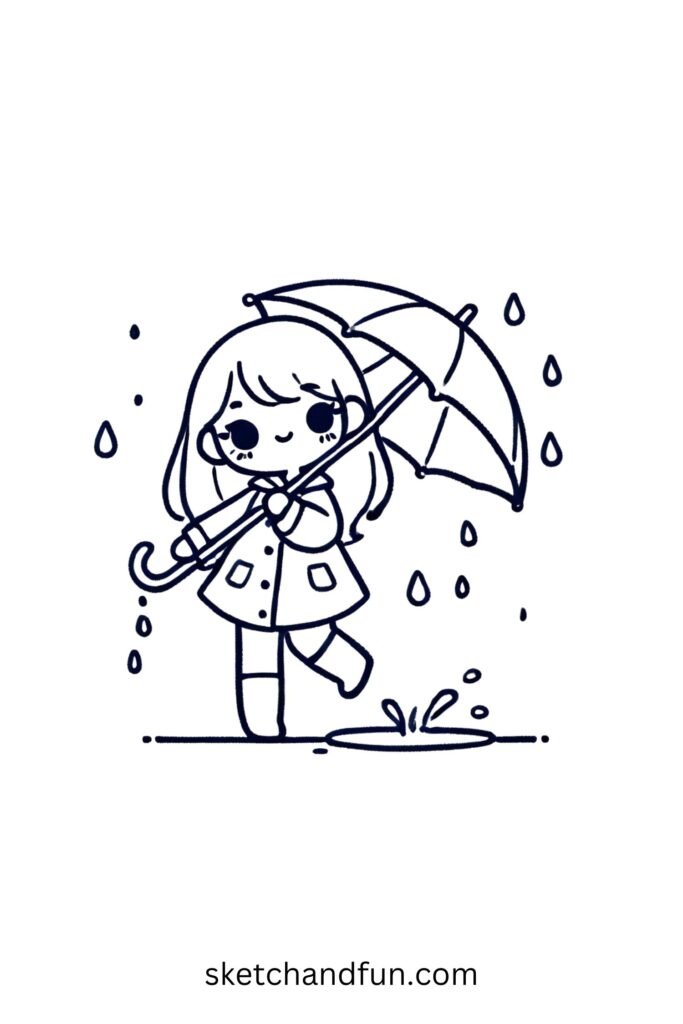 Drawing of an Anime Girl, Umbrella Anime Girl Drawing