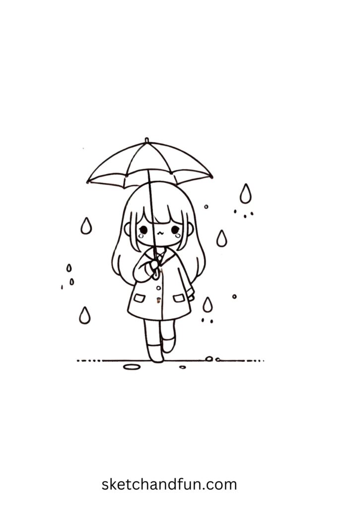 Drawing of an Anime Girl, Umbrella Anime Girl Drawing