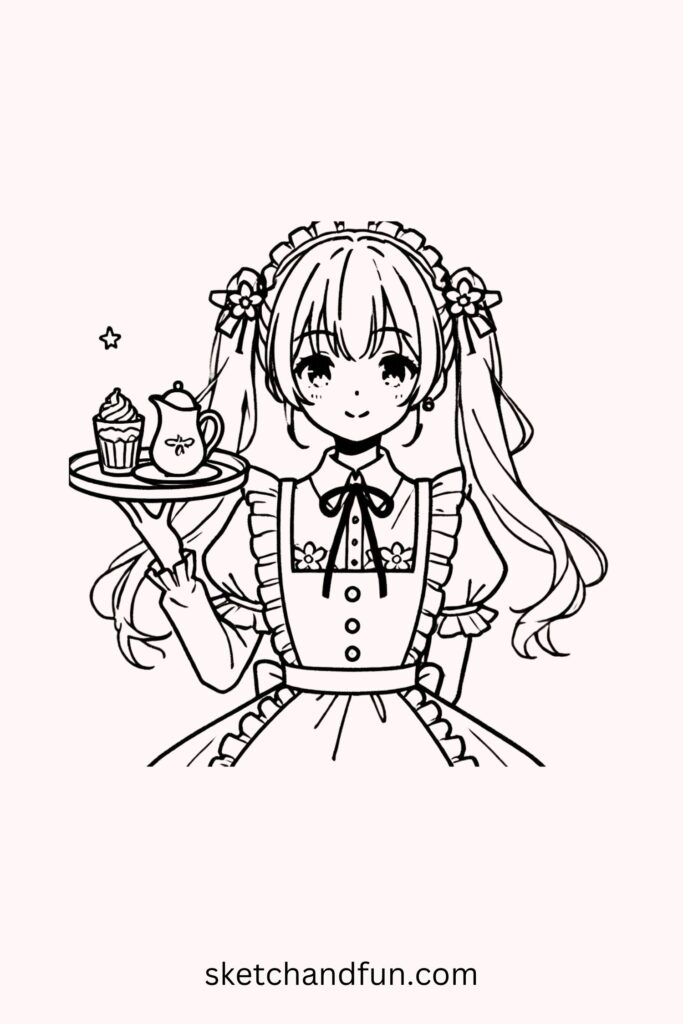 Cute Anime Characters To Draw, Cafe Waitress Anime Girl Drawing