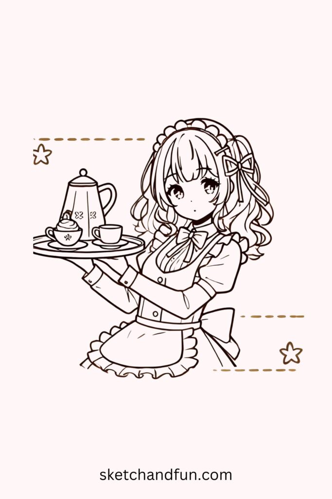 Cute Anime Characters To Draw, Cafe Waitress Anime Girl Drawing