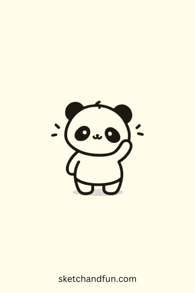 Panda Drawing Easy, Waving Panda Drawing