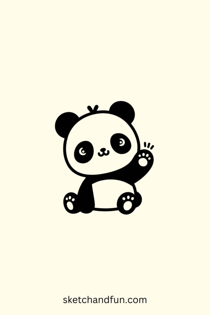 Panda Drawing Easy, Waving Panda Drawing