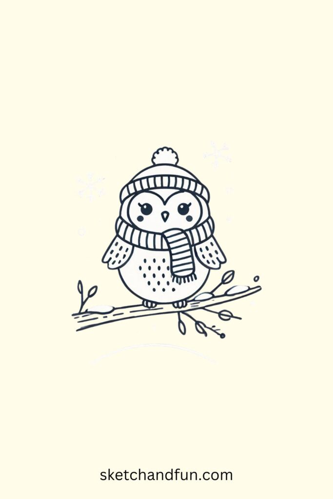 Drawing of Owl, Winter Owl Drawing