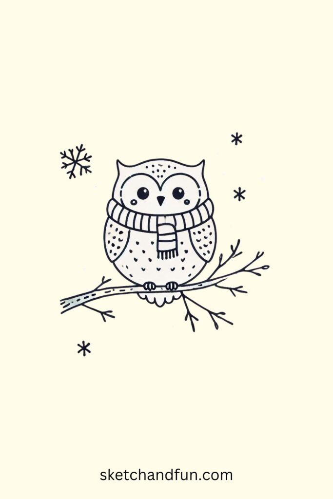 Drawing of Owl, Winter Owl Drawing