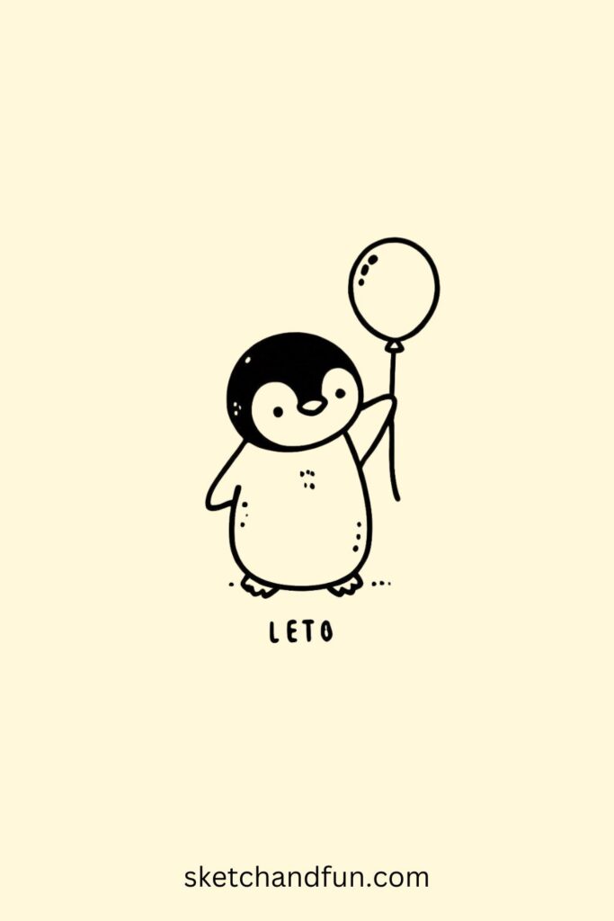 Penguin Holding a Balloon Easy Drawing