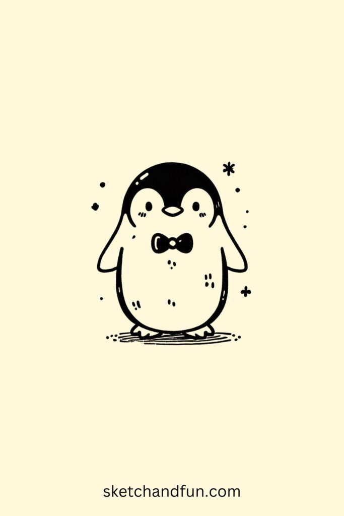 Easy Penguin To Draw, Penguin with a Bow Tie Drawing