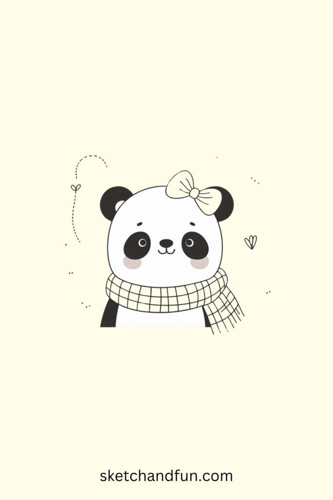 Panda Drawing Simple, Panda In Scarf Drawing