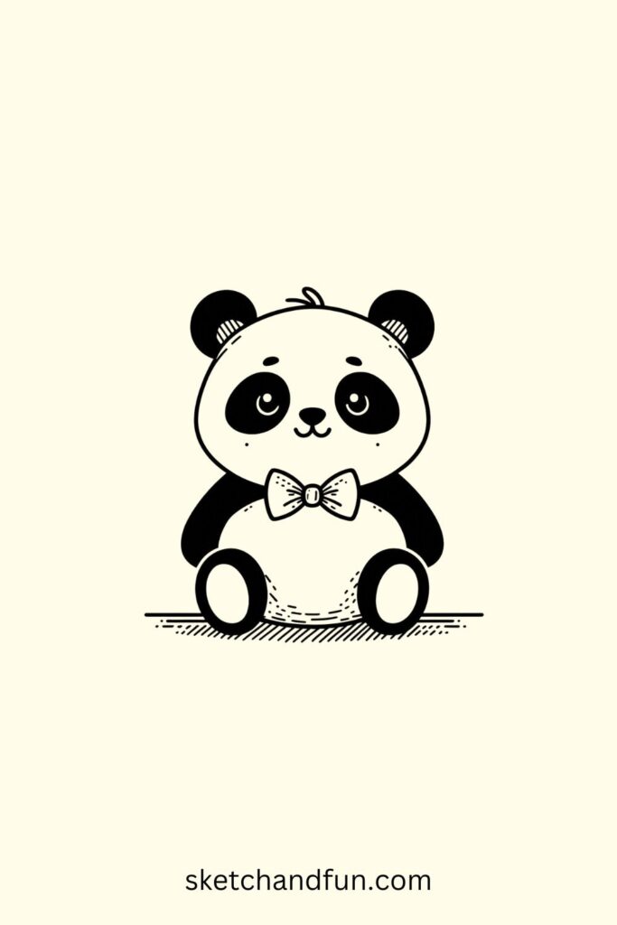 Panda Easy To Draw, Panda with a Bowtie Drawing