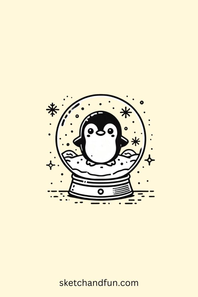 Penguin Drawing Easy, Penguin in a Snow Globe