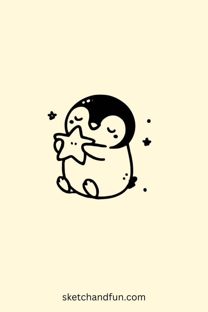 Penguin Holding a Star Easy Drawing