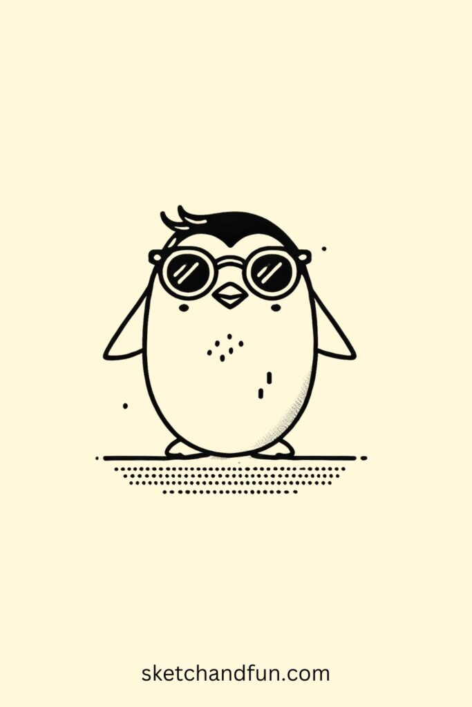 Easy to Draw Penguin, Cool Penguin with Sunglasses Drawing Easy 