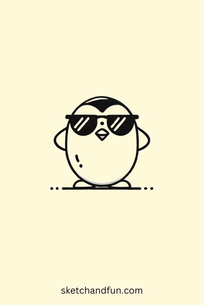 Easy to Draw Penguin, Cool Penguin with Sunglasses Drawing Easy 