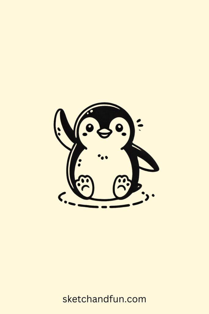 Cute Penguin Waving Drawing