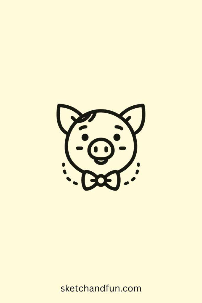 Easy Pig Drawings, Pig with a Bow