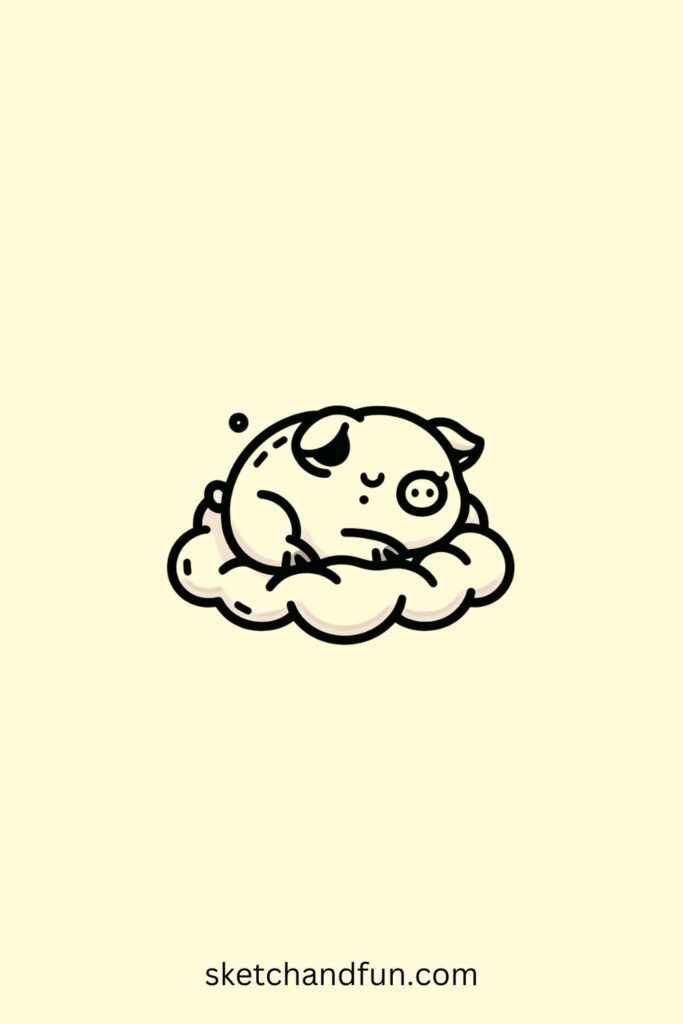 Easy Cute Pig Drawing, Pig on a Cloud 